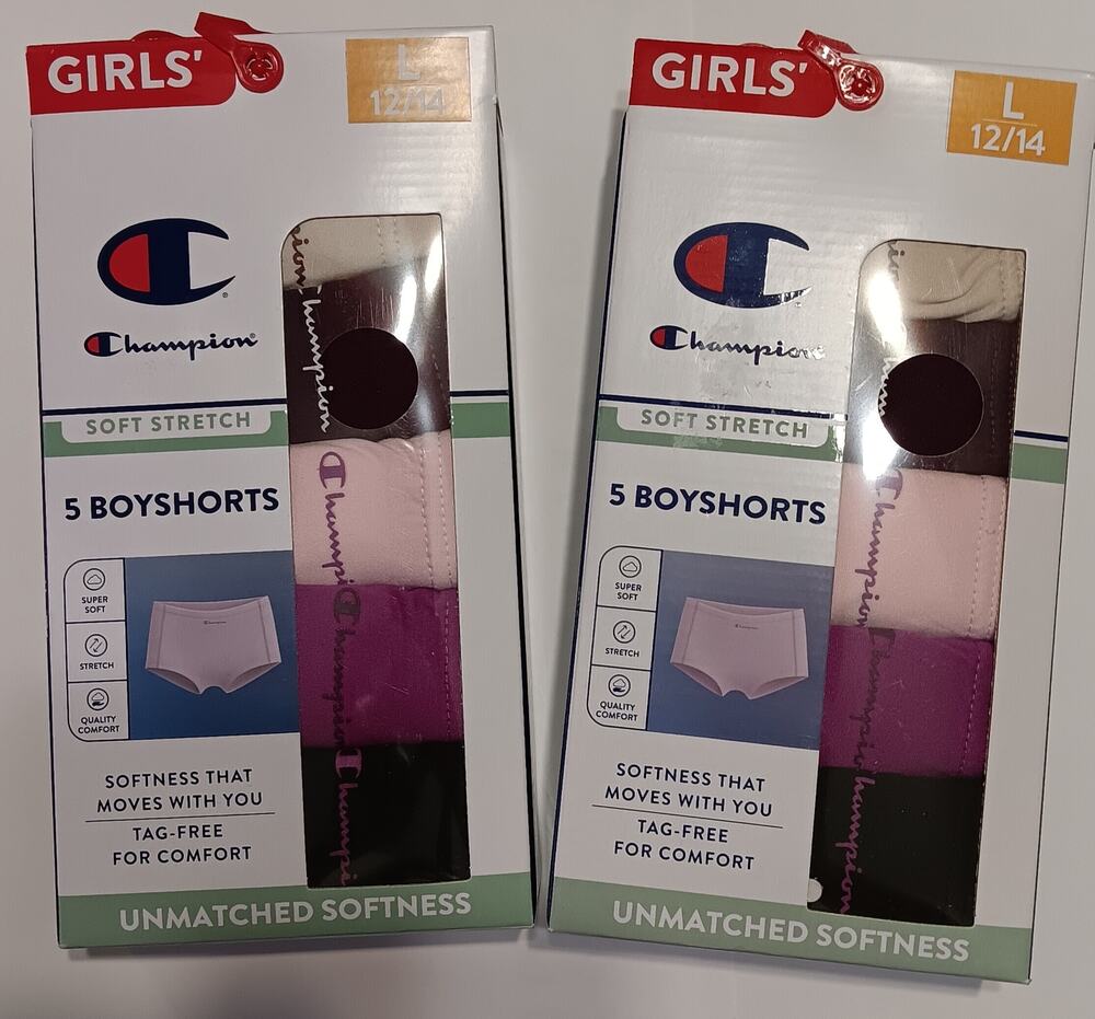 Champion 10 pr. girls' soft stretch Size Large (12/14) boyshorts Large, NEW